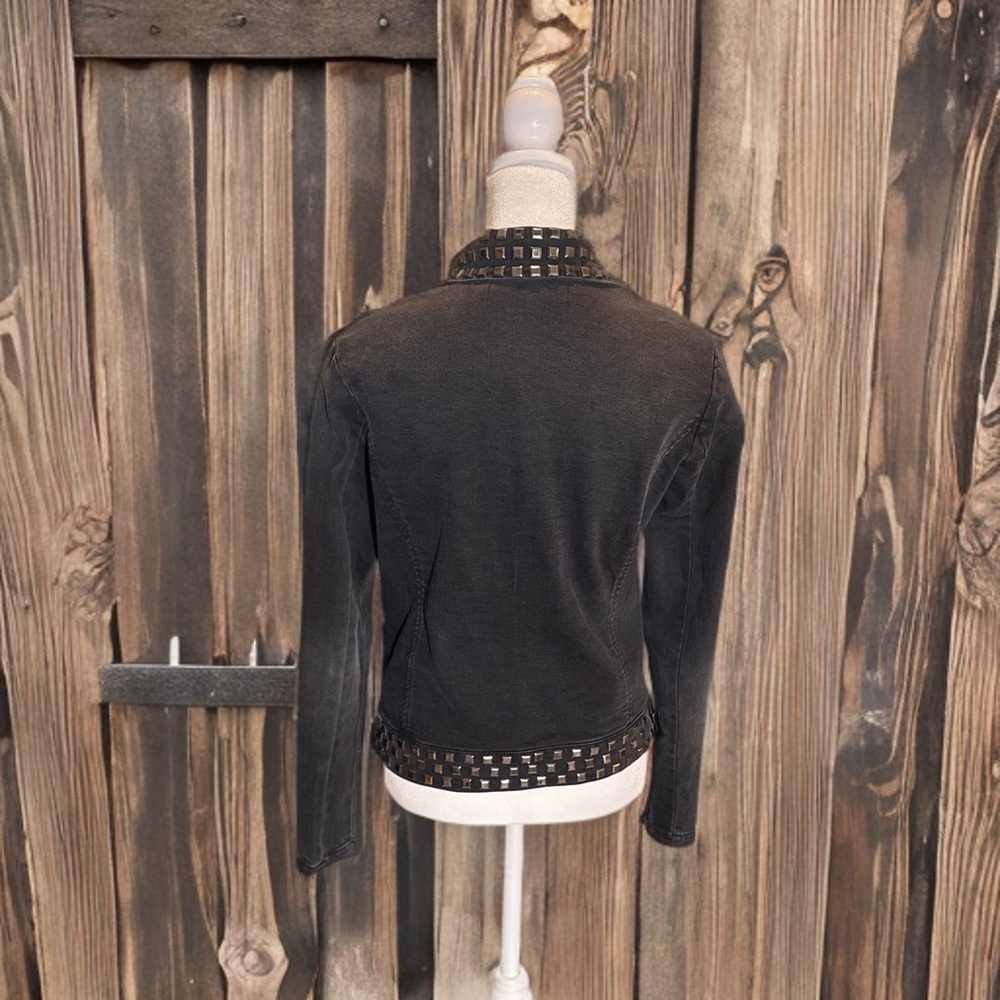Max Jeans Black Denim Studded Biker Motorcycle Jacket XS - Picture 4 of 4